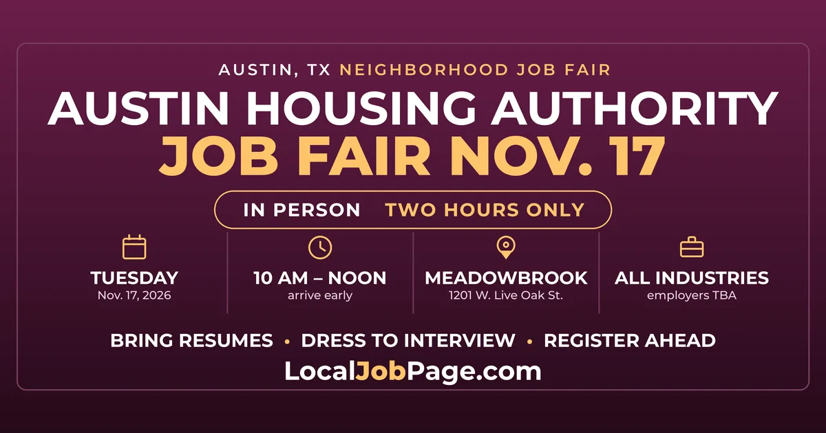 Austin Housing Authority Job Fair November 17 Comes to Meadowbrook in South Austin